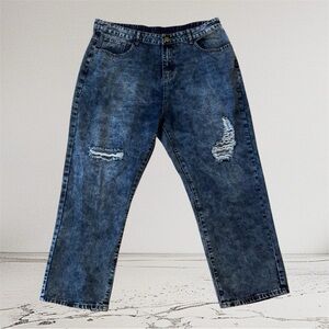 Plus Sz 2X Jeans Acid Wash Distressed High Waist Ripped Torn Jeans 2X Women's